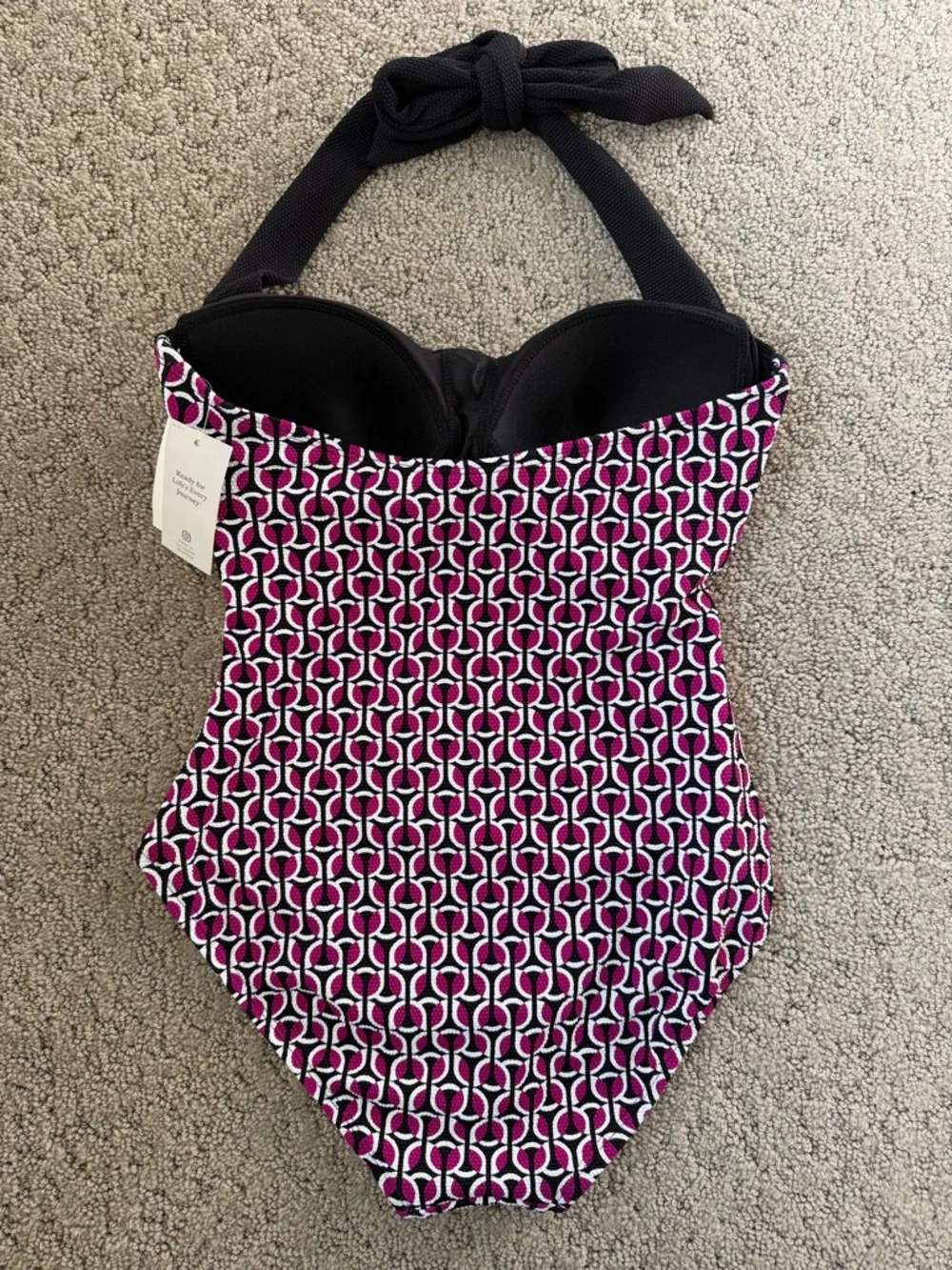 Lands End Geometric Retro One-piece Swimsuit Halter Bathing Suit Women SZ S NWT